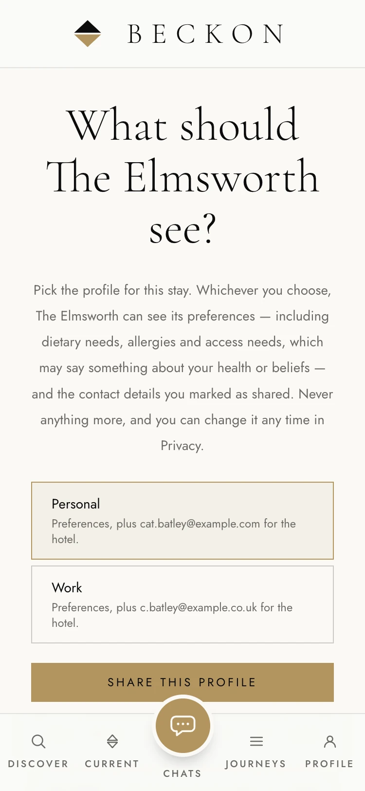 The consent screen a guest sees at the start of a stay, naming dietary needs, allergies and access needs as data that may reveal health or belief.
